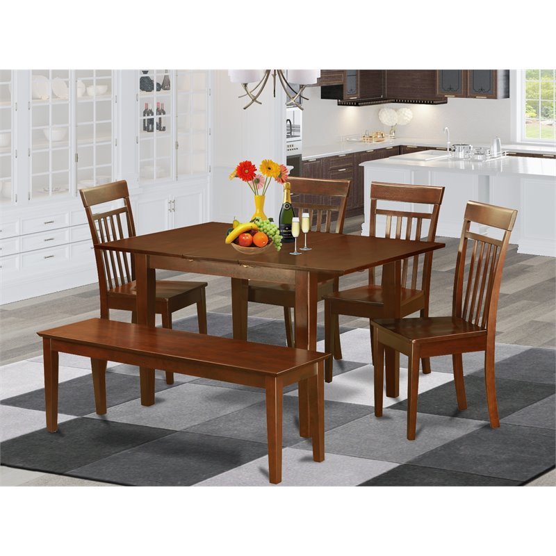 Pemberly Row 6-Piece Wood Dining Set with Mahogany Finish and Bench