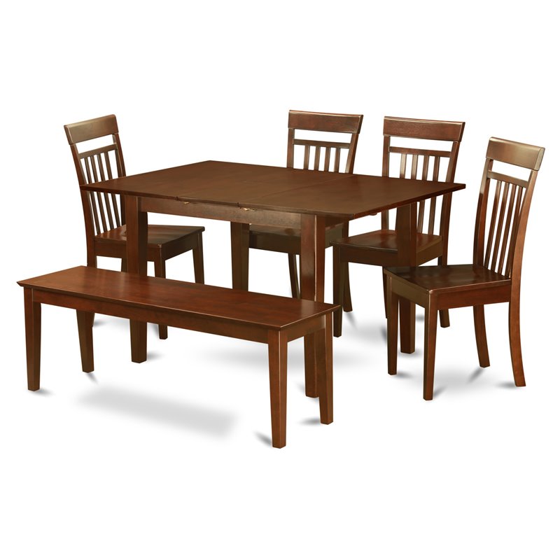 Pemberly Row 6-Piece Wood Dining Set with Mahogany Finish and Bench