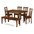 Pemberly Row 6-Piece Wood Dining Set with Mahogany Finish and Bench