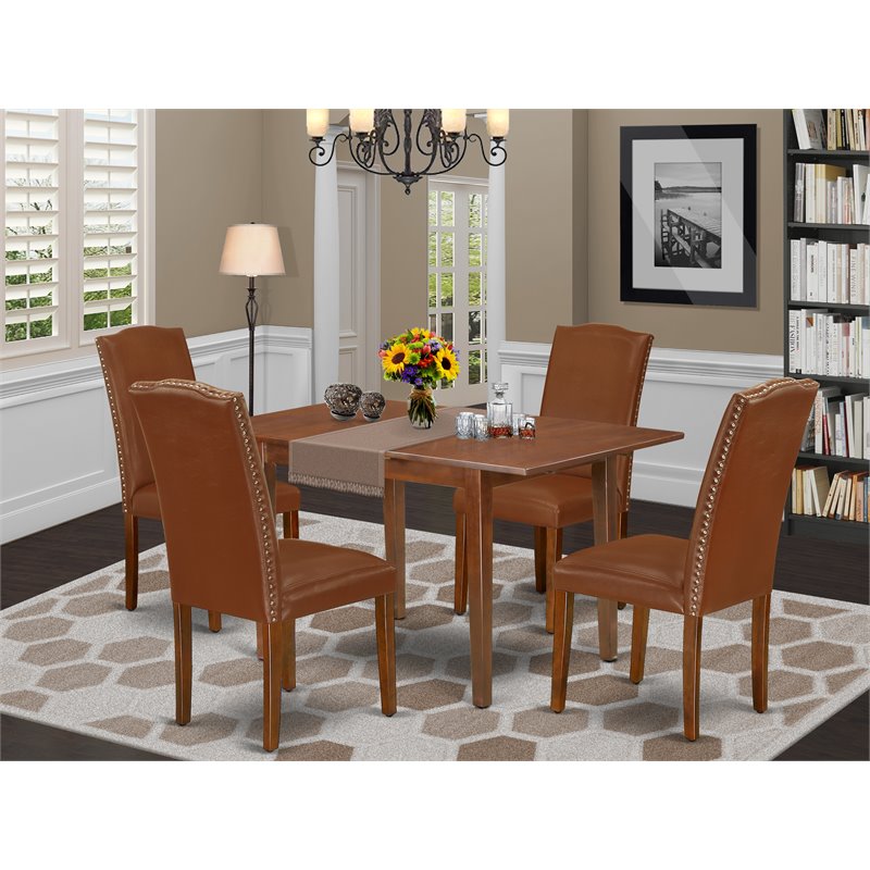 Pemberly Row 5-Piece Wood Dining Table Set in Mahogany Finish