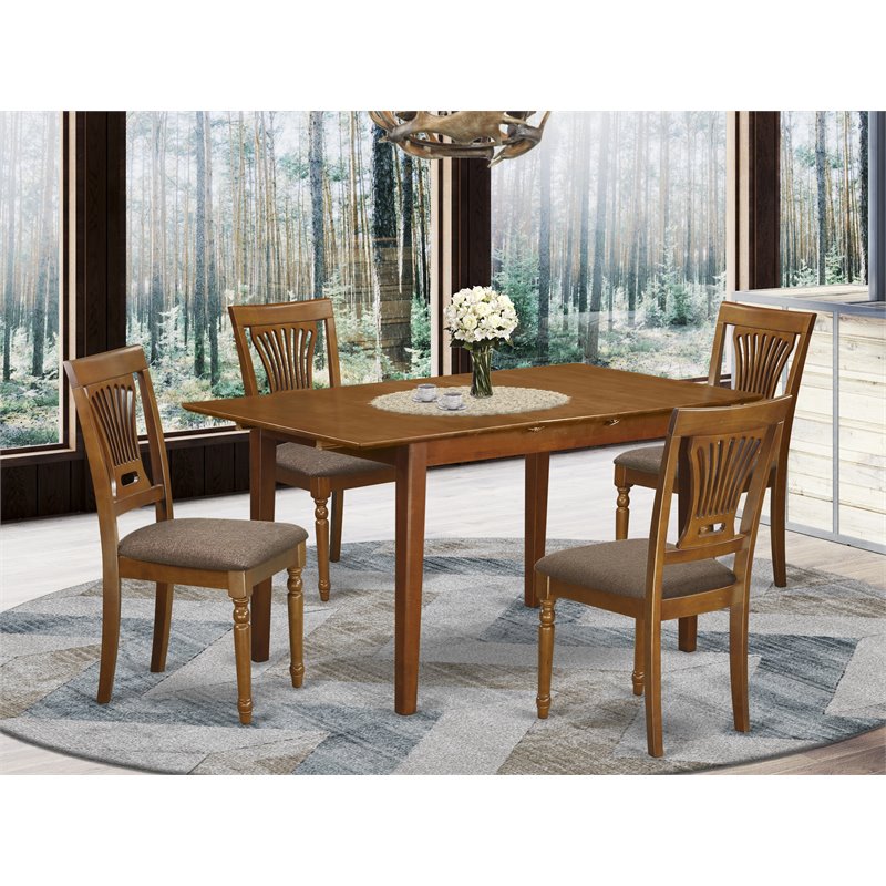 Pemberly Row 5-Piece Kitchen Table and Chair Set in Saddle Brown Finish
