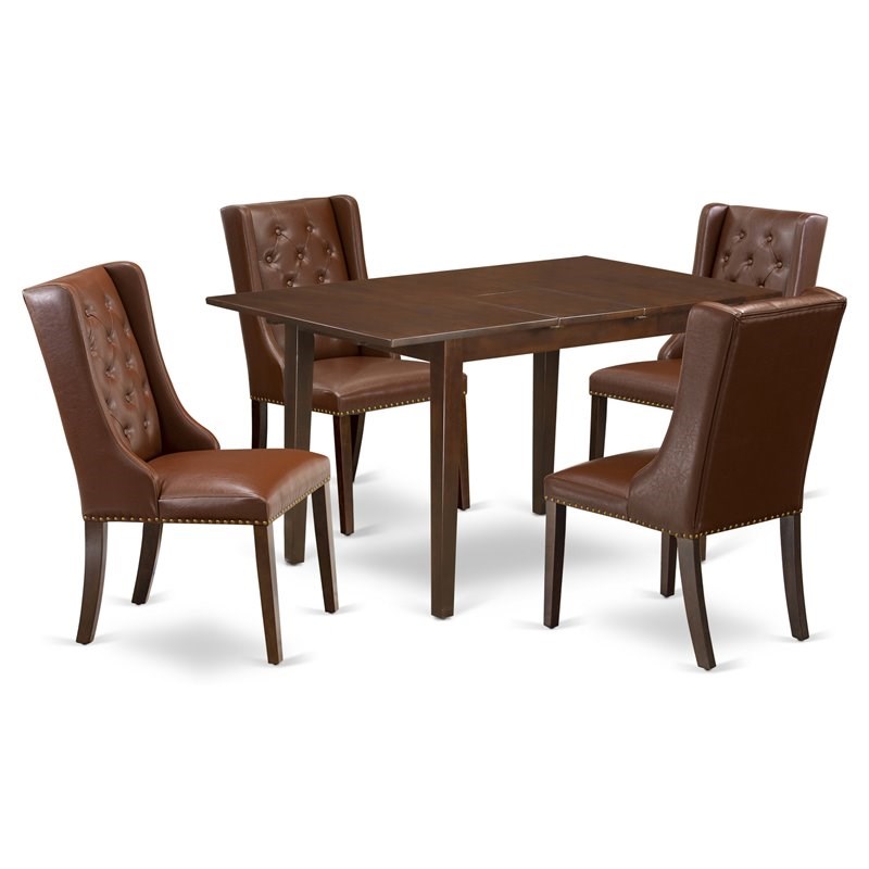 Pemberly Row 5-Piece Wood Dining Table Set Mahogany Faux Leather Chairs