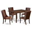 Pemberly Row 5-Piece Wood Dining Table Set Mahogany Faux Leather Chairs