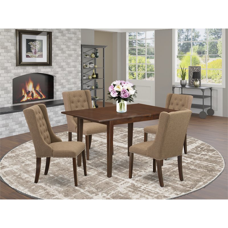 Pemberly Row 5-Piece Mahogany Dining Set with Light Sable Linen Chairs