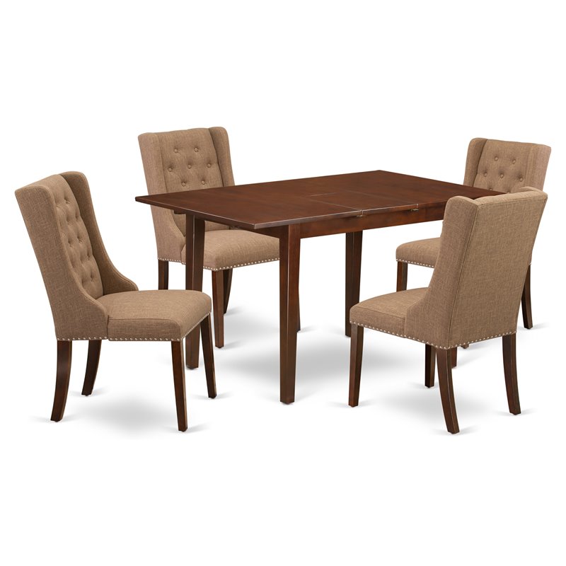 Pemberly Row 5-Piece Mahogany Dining Set with Light Sable Linen Chairs