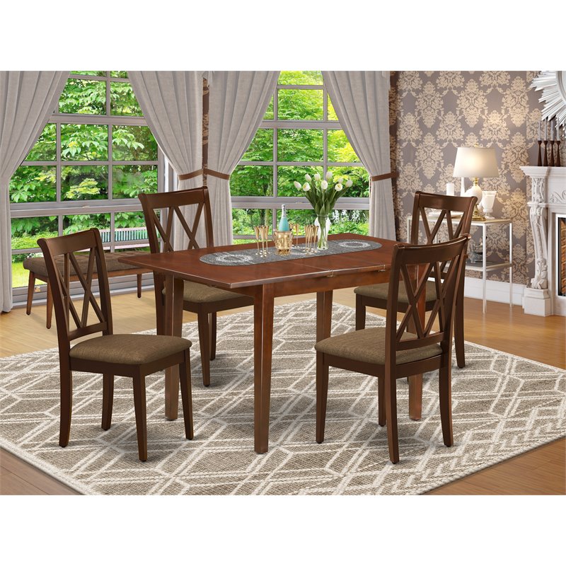 Pemberly Row 5-Piece Dining Set with X-Back Chairs Mahogany and Linen