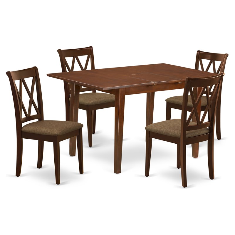 Pemberly Row 5-Piece Dining Set with X-Back Chairs Mahogany and Linen