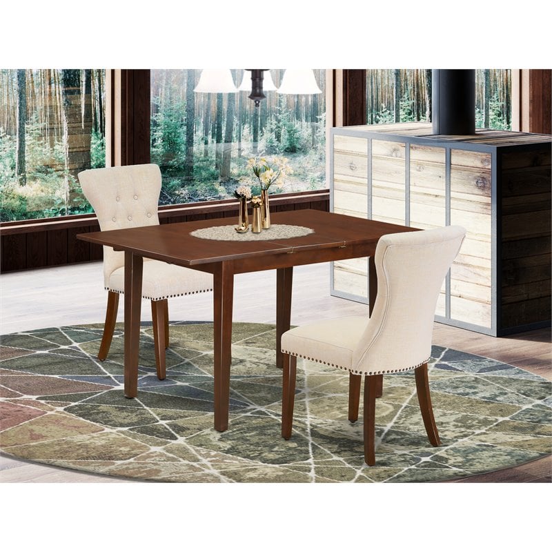 Pemberly Row 3-Piece Wood Dining Set with Butterfly Leaf in Mahogany