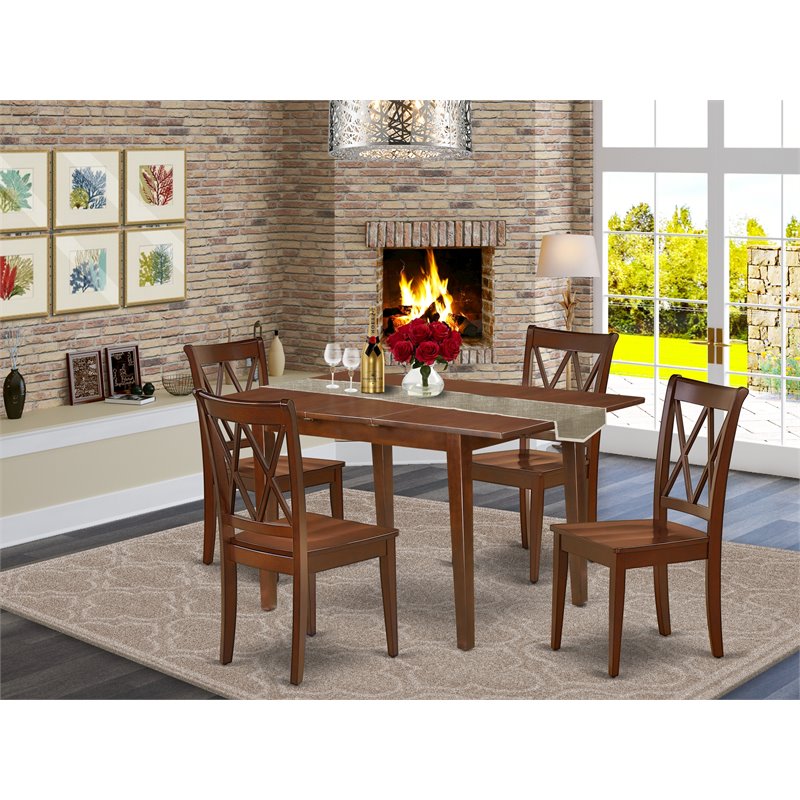 Pemberly Row 5pc Wood Dining Set in Mahogany with Double X-Back Chairs
