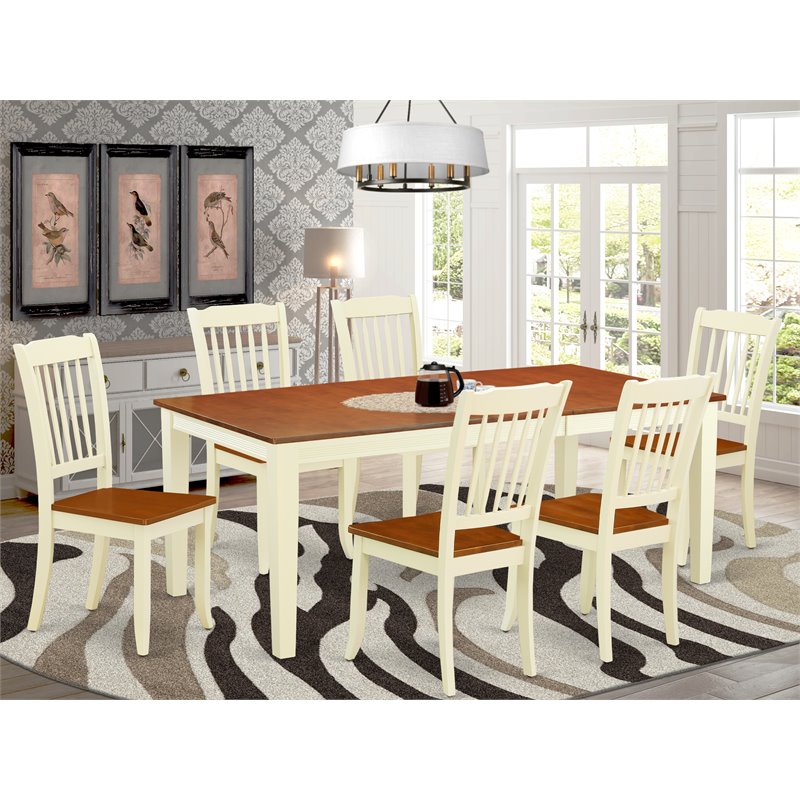 Pemberly Row 7-Piece Dining Set with Slatted Chairs in Buttermilk & Cherry