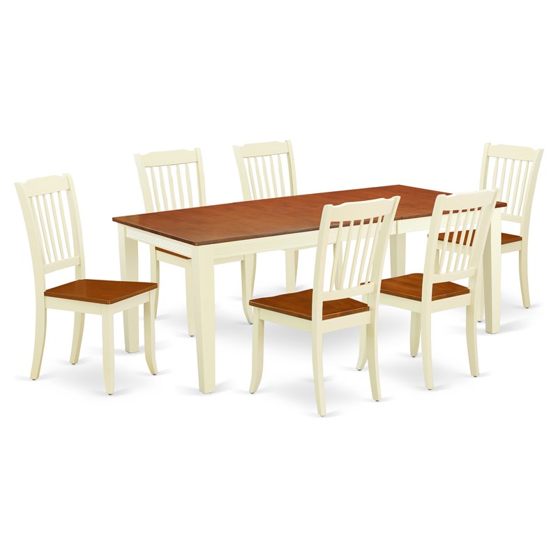 Pemberly Row 7-Piece Dining Set with Slatted Chairs in Buttermilk & Cherry