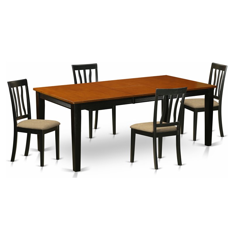 Pemberly Row 5-Piece Wood Dining Set with Linen Seats in Black and Cherry