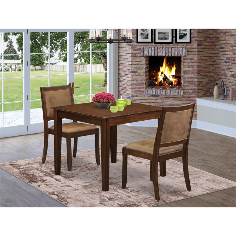 Pemberly Row 3-Piece Dining Set in Walnut Finish with Faux Leather Seats