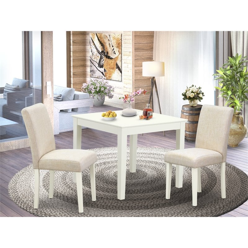 Pemberly Row 3-Piece Dining Set in Linen White and Light Beige Fabric