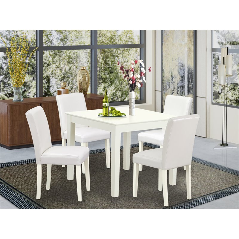 Pemberly Row 5-Piece Wood Dining Set with Parson Chairs in Linen White