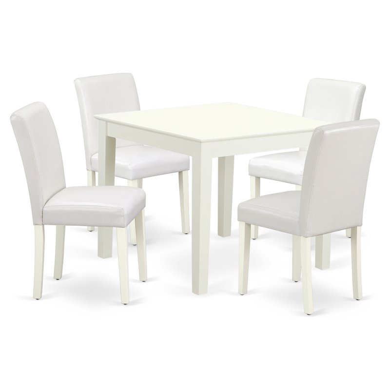 Pemberly Row 5-Piece Wood Dining Set with Parson Chairs in Linen White