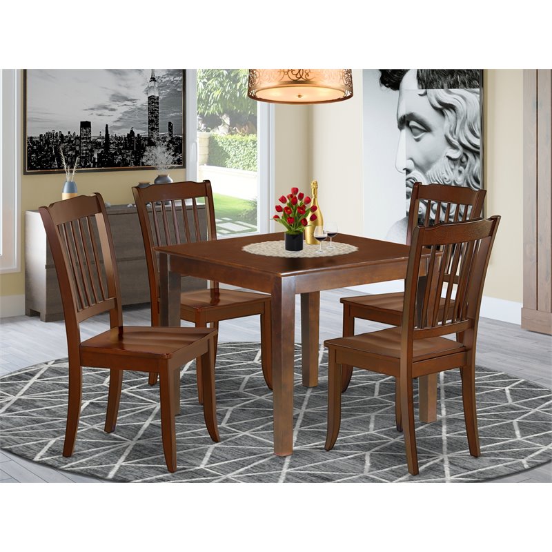 Pemberly Row 5-Piece Wood Dining Set with Slatted Chairs in Mahogany
