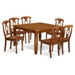 Pemberly Row 7-Piece Wood Dining Set in Saddle Brown Finish with Extension
