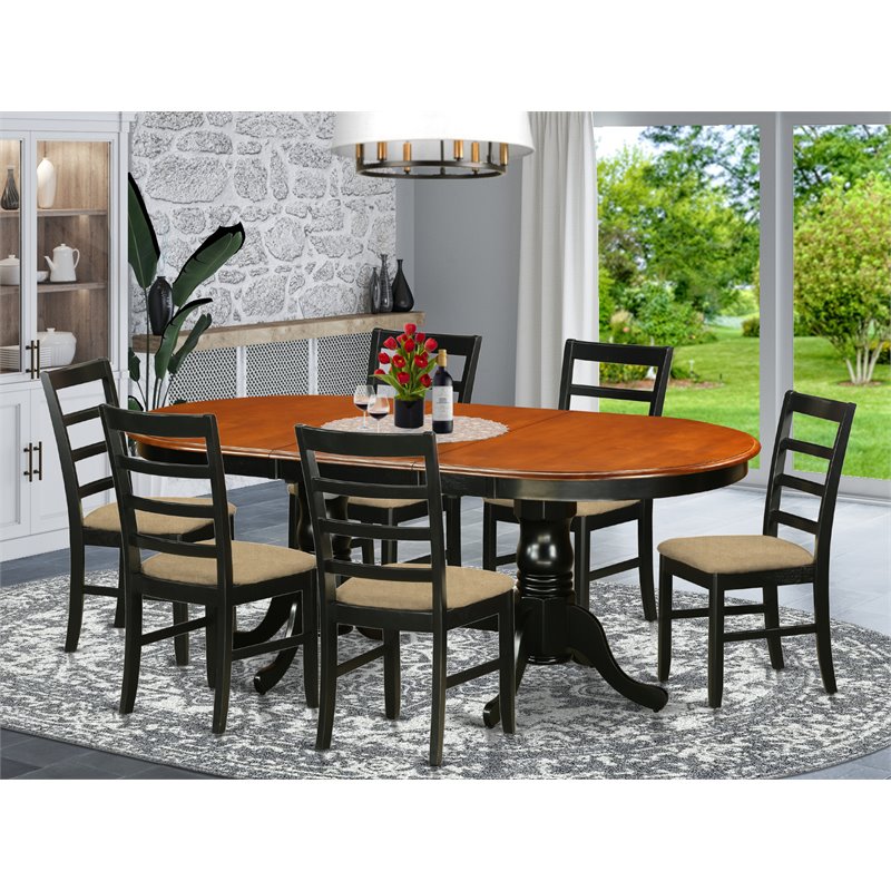 Pemberly Row 7-Piece Wood Kitchen Table Set with Cherry Finish and Black Base