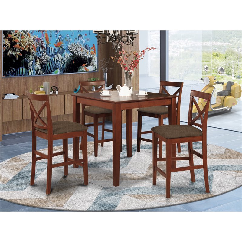 Pemberly Row 5-Piece Traditional Wood Dining Table Set in Brown