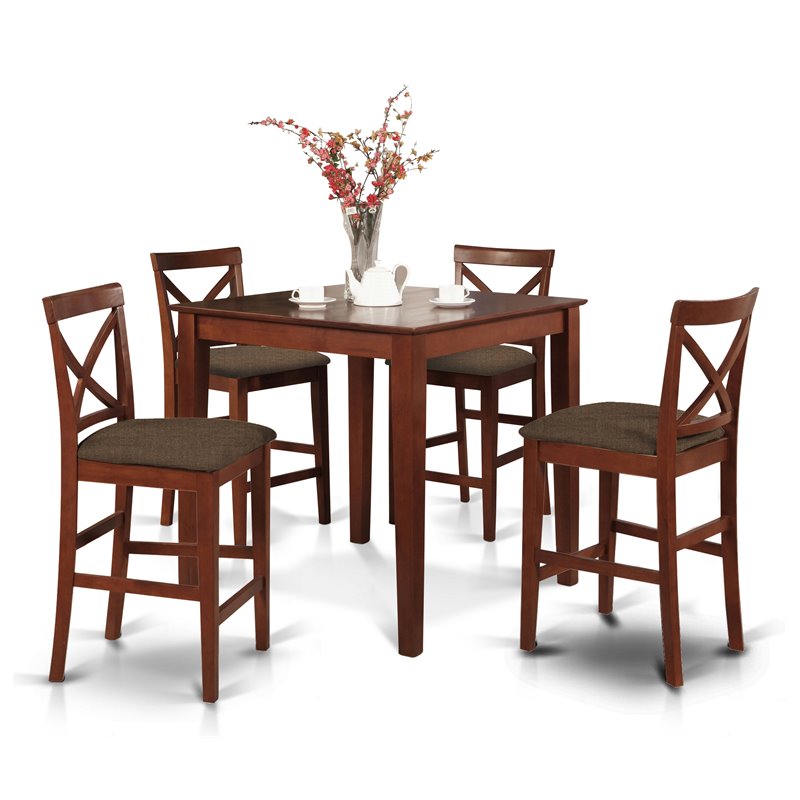Pemberly Row 5-Piece Traditional Wood Dining Table Set in Brown
