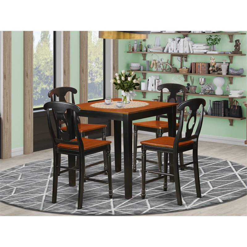 Pemberly Row 5-Piece Wood Dining Table and Chair Set in Black and Cherry