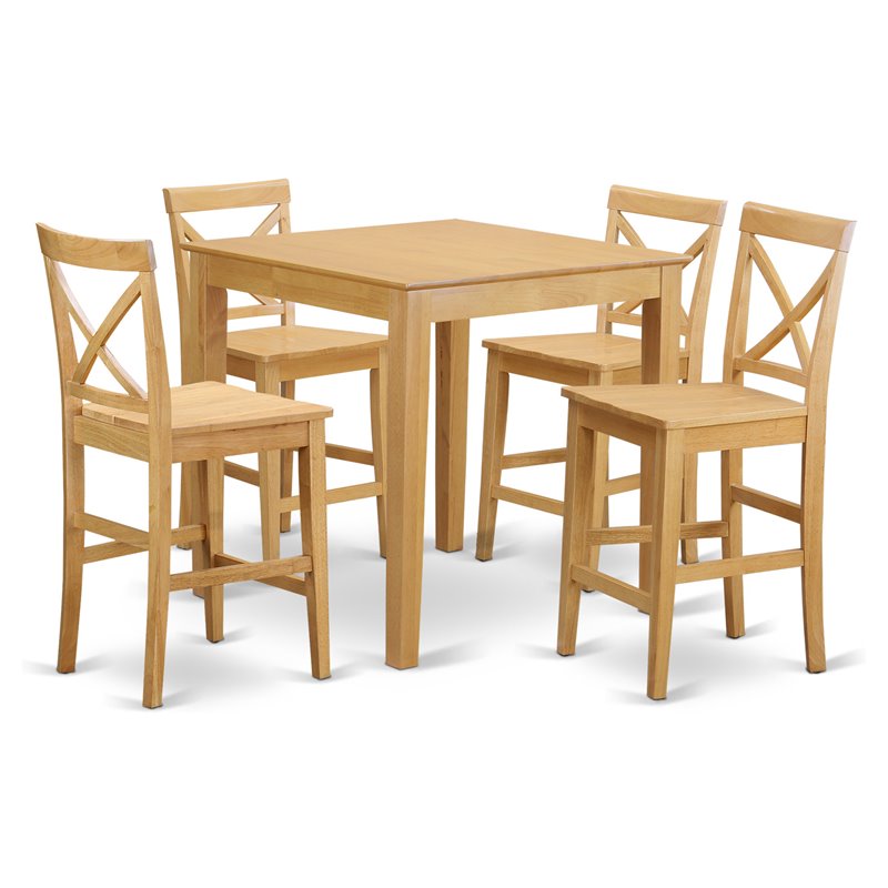 Pemberly Row 5-Piece Traditional Wood Dining Table Set in Oak
