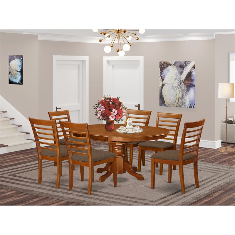 Pemberly Row 7-Piece Wood Dining Set with Saddle Brown Finish