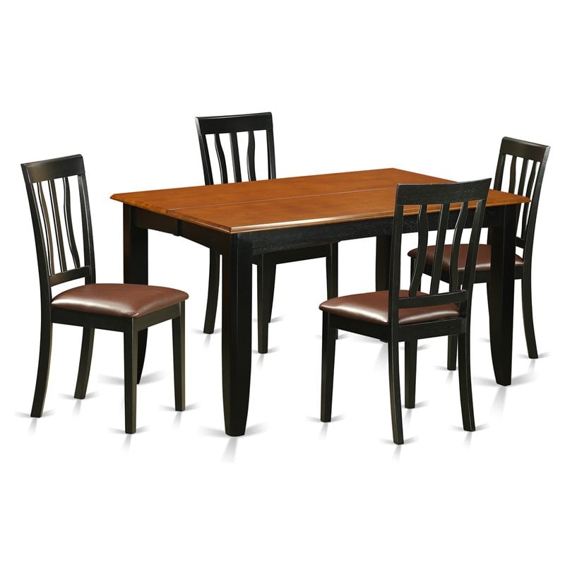 Pemberly Row 5-Piece Dining Set Square Table with Leather Seat Chairs