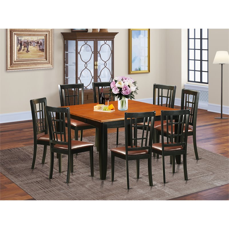 Pemberly Row 9-Piece Dining Set with Black & Cherry Finish & Hidden Leaf