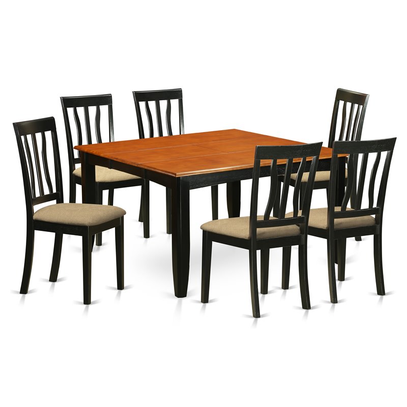 Pemberly Row 7-Piece Wood Dining Set with Linen Seats in Black/Cherry