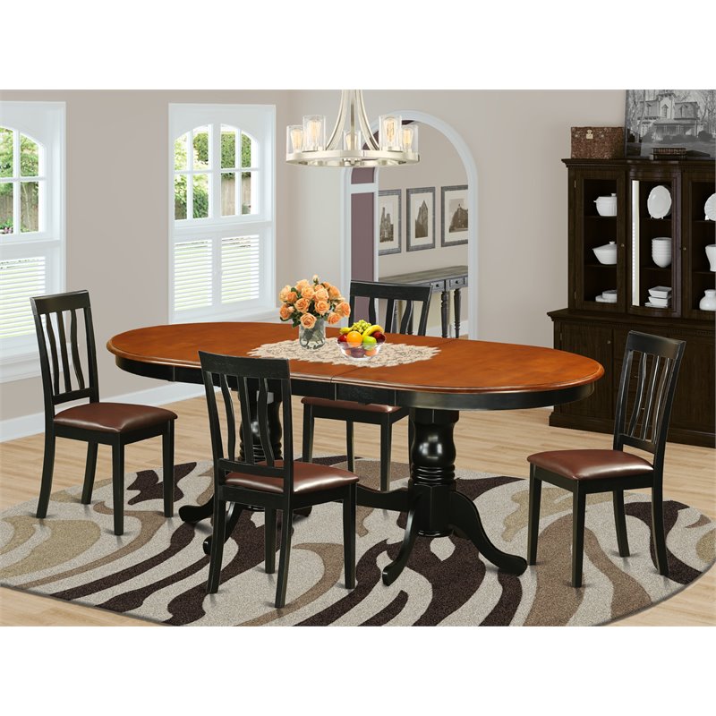 Pemberly Row 5-Piece Wood Dining Set in Black & Cherry with Extendable Table