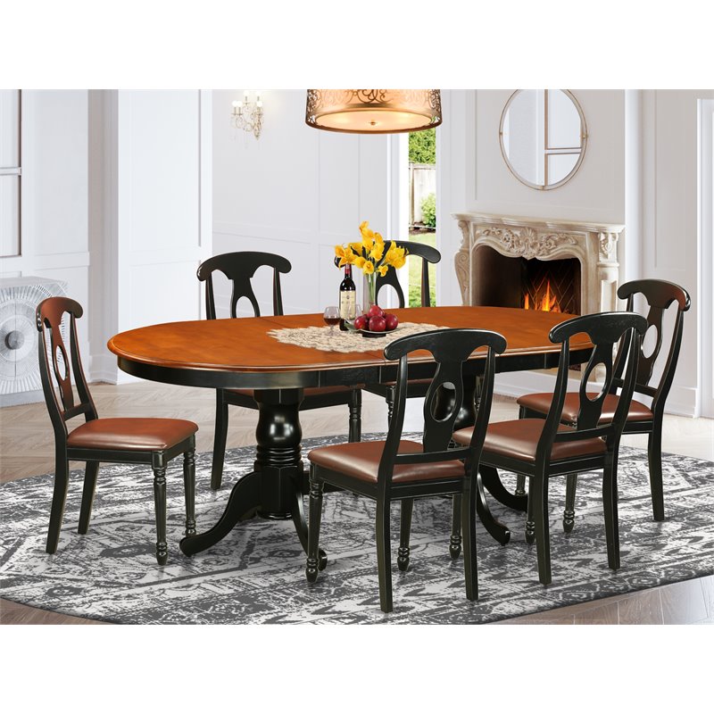 Pemberly Row 7-Piece Dining Table Set in Black & Cherry with Expansion Leaf