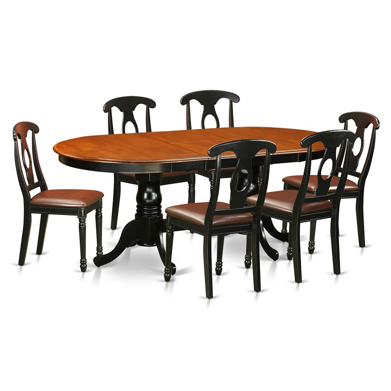 Pemberly Row 7-Piece Dining Table Set in Black & Cherry with Expansion Leaf