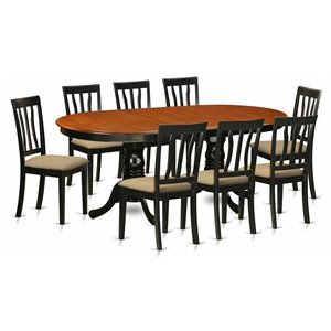Pemberly Row 9-Piece Wood Dining Set with Linen Seats in Black Finish