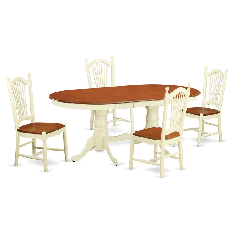 Pemberly Row 5-Piece Asian Wood Dining Set in Buttermilk and Cherry Finish