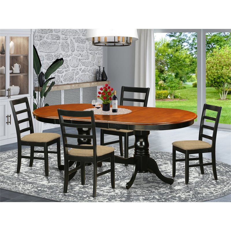 Pemberly Row 5-Piece Wood Dining Table Set with Linen Seats in Black/Cherry
