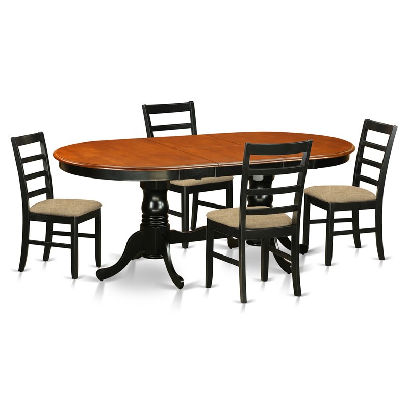Pemberly Row 5-Piece Wood Dining Table Set with Linen Seats in Black/Cherry
