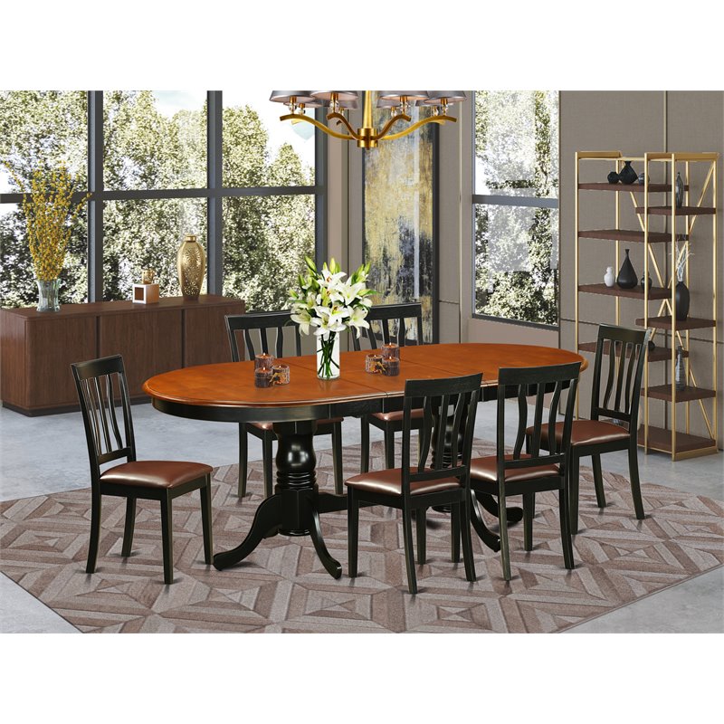 Pemberly Row 7-Piece Dining Set with Faux Leather Seats in Cherry