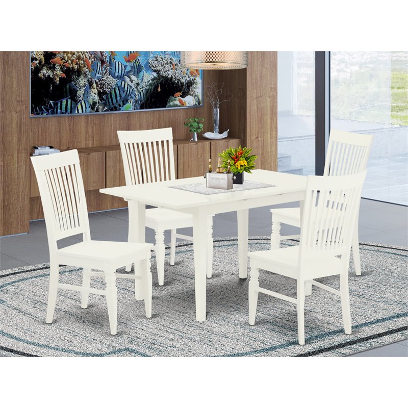 Pemberly Row 5-Piece Dining Set with Slatted Chairs in Linen White