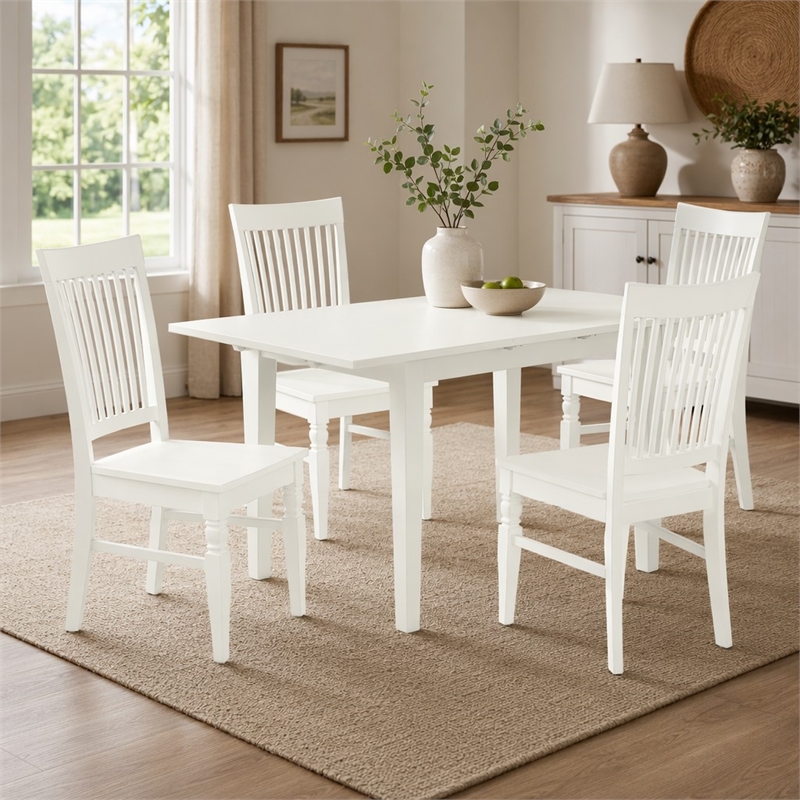 Pemberly Row 5-Piece Dining Set with Slatted Chairs in Linen White