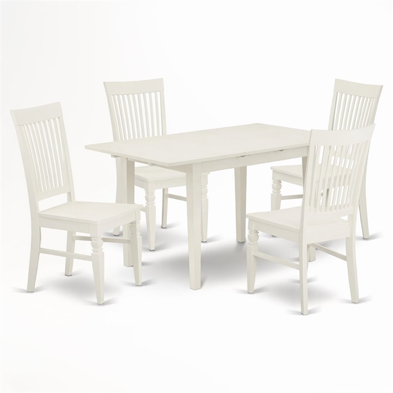 Pemberly Row 5-Piece Dining Set with Slatted Chairs in Linen White