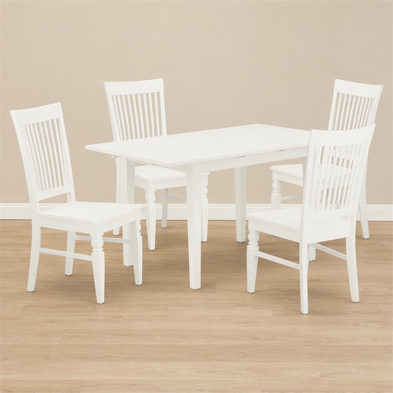Pemberly Row 5-Piece Dining Set with Slatted Chairs in Linen White