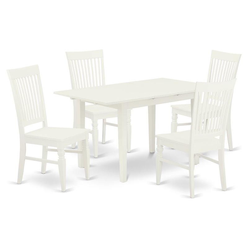 Pemberly Row 5-Piece Dining Set with Slatted Chairs in Linen White