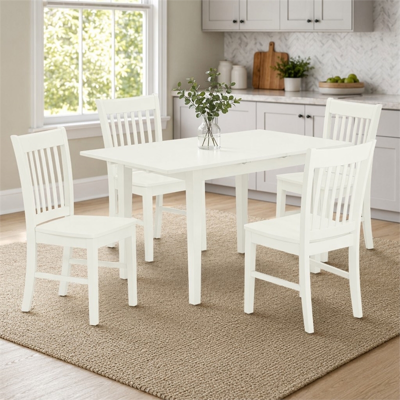 Pemberly Row 5-Piece Dining Table Set in Linen White Rubber Wood