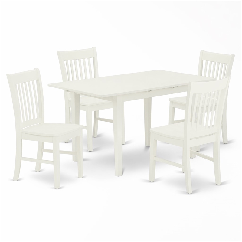 Pemberly Row 5-Piece Dining Table Set in Linen White Rubber Wood