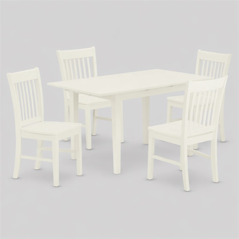 Pemberly Row 5-Piece Dining Table Set in Linen White Rubber Wood