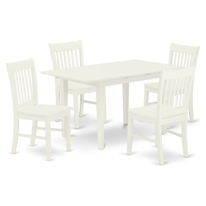 Pemberly Row 5-Piece Dining Table Set in Linen White Rubber Wood