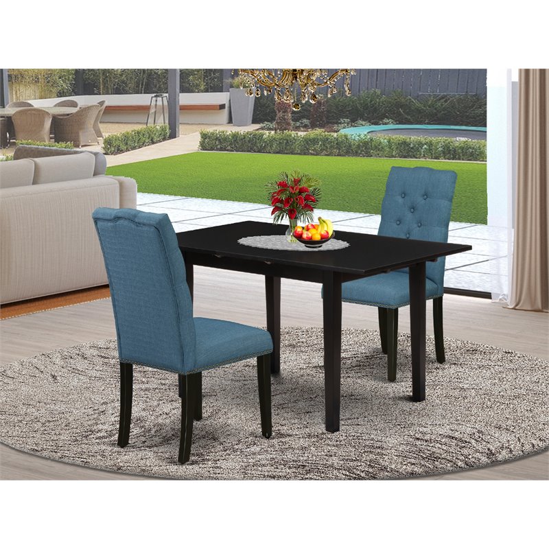 Pemberly Row 3-Piece Wood Dining Set in Black with Padded Chairs