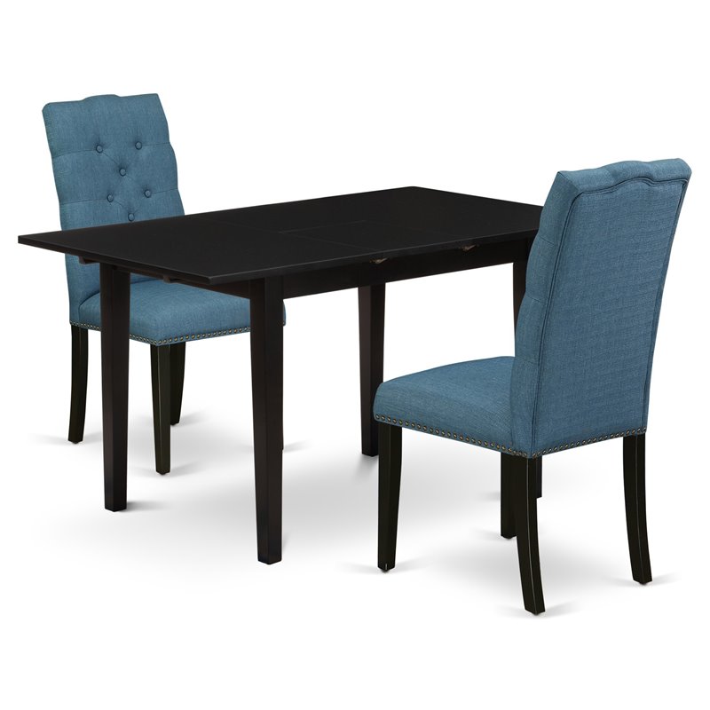Pemberly Row 3-Piece Wood Dining Set in Black with Padded Chairs
